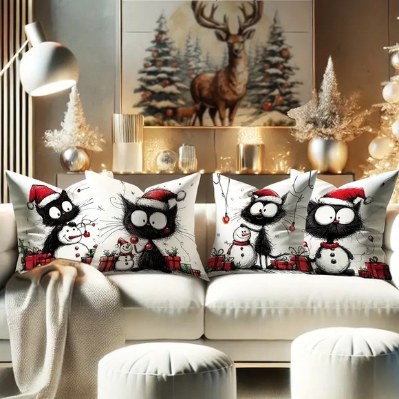 Crazy Cats Christmas Throw Pillow Cover - Pick 1 - Picture 3 of 7